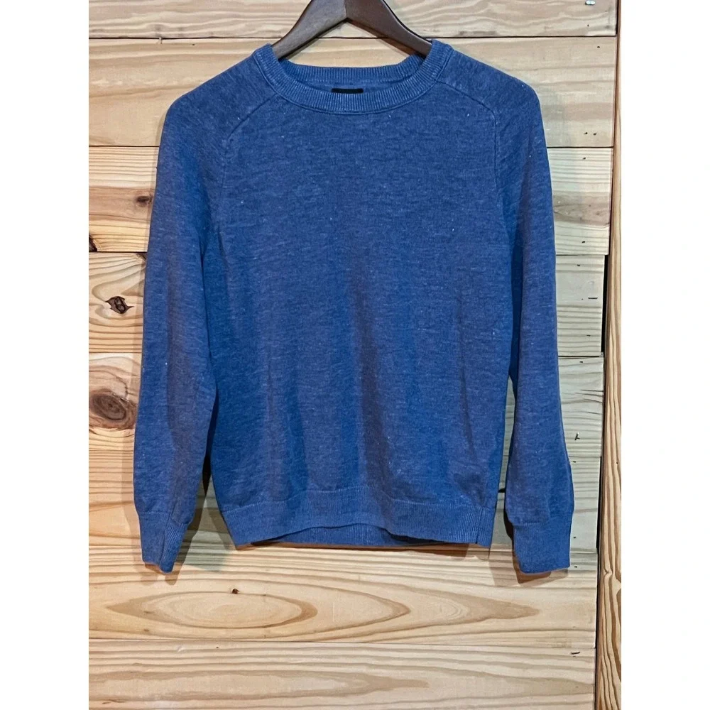 J. CREW Linen Cotton Men's Small Heather Blue Pullover Crew Neck Stretchy Casual